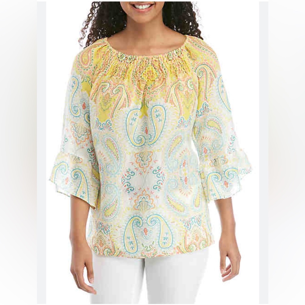 New Directions yellow paisley shirt